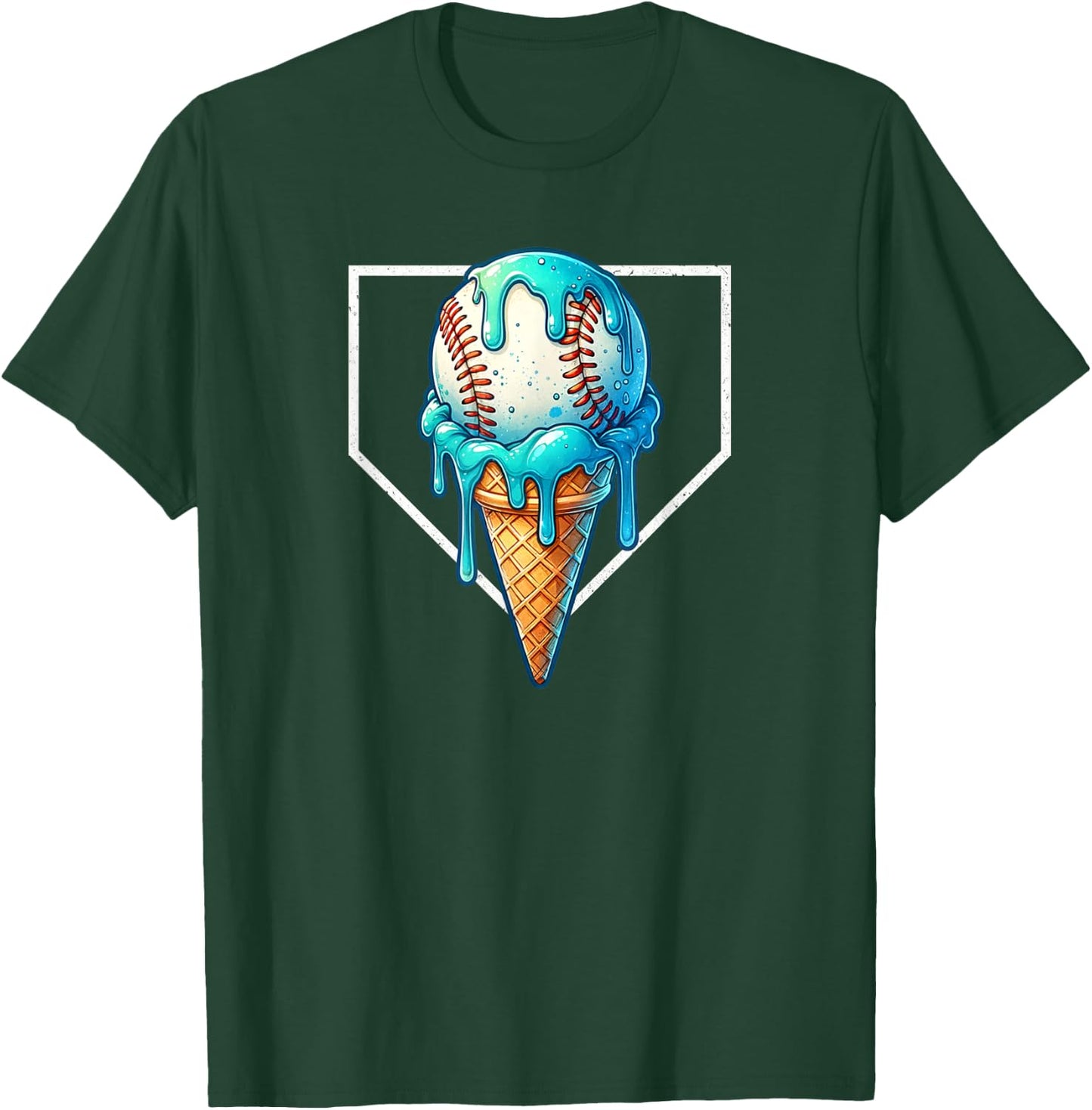 Home Plate Drip - Ice Cream Dripping, Softball & Baseball T-Shirt - T-Shirt | Forest