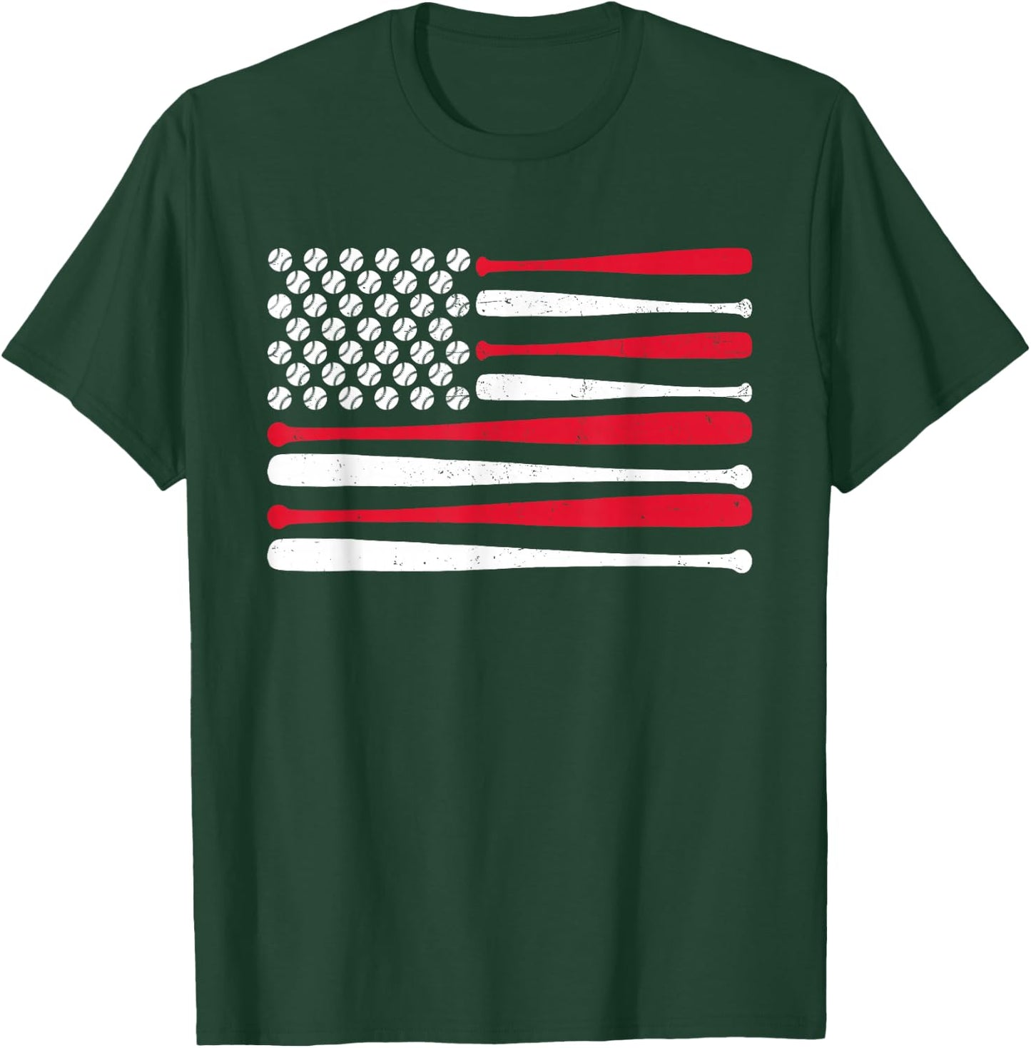 American Flag Baseball USA Vintage Baseball Sport Fan T-Shirt - T-Shirt | Forest
