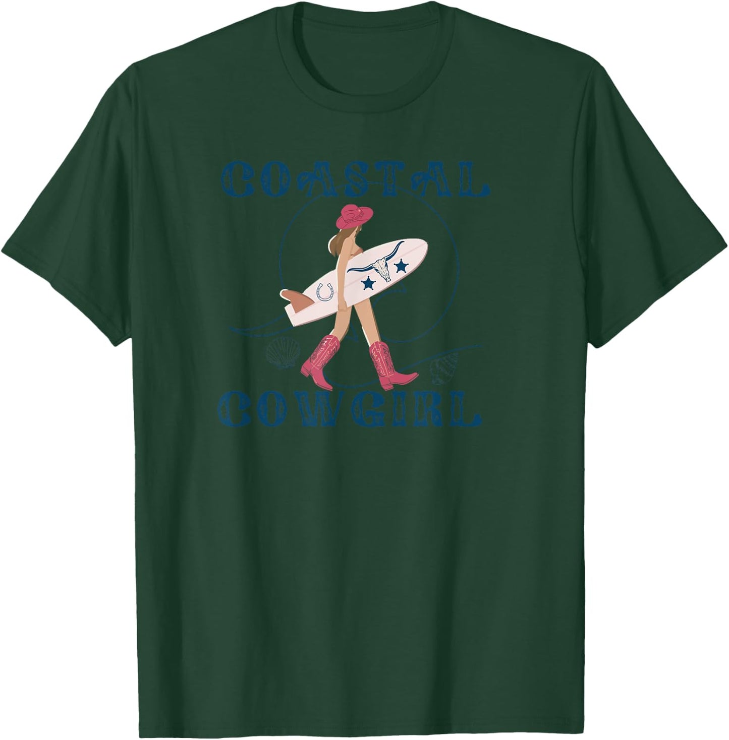 Coastal Cowgirl Women's Cowgirl Surf Beach , Black, Small T-Shirt - T-Shirt | Forest