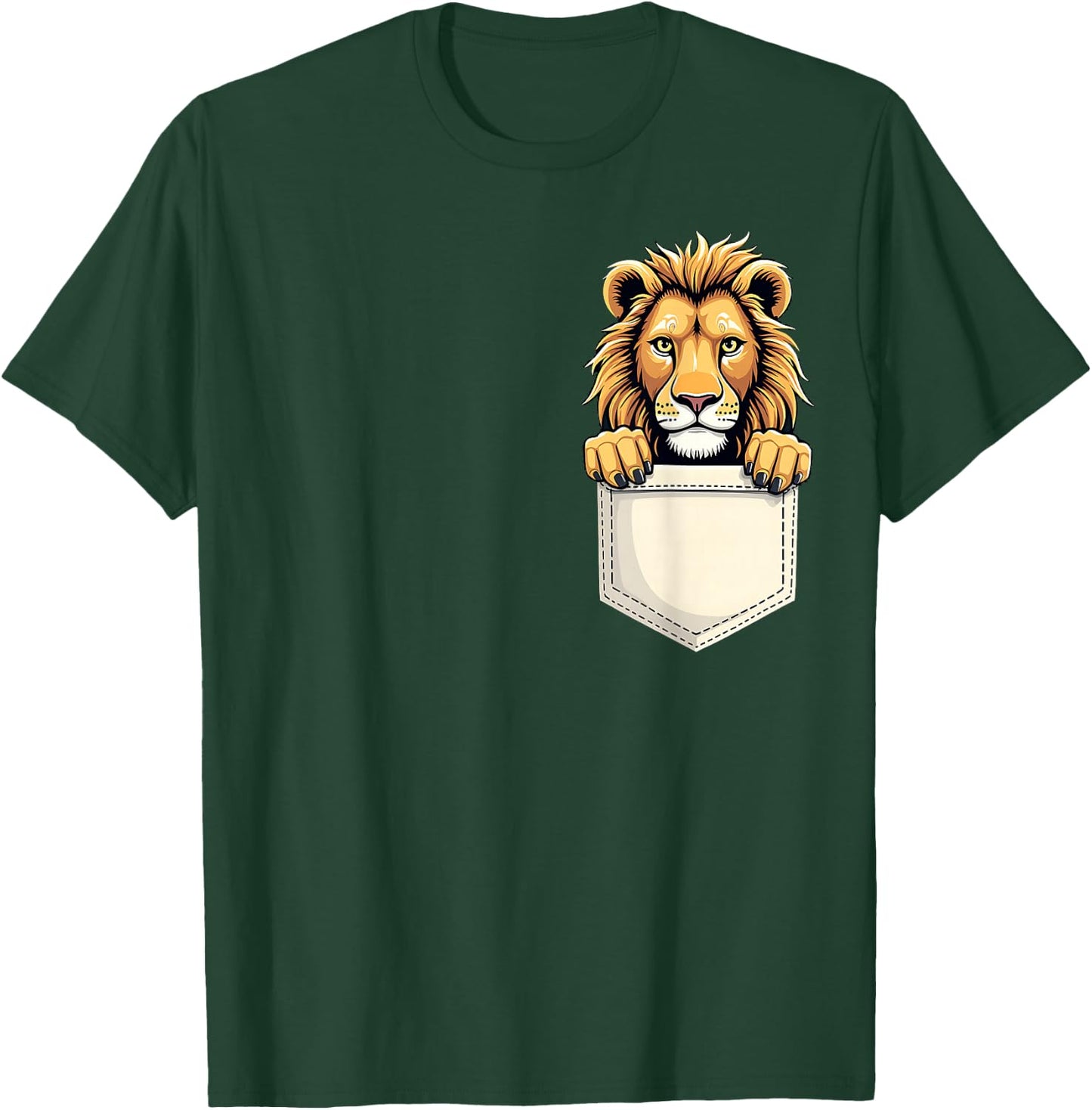 Kids Funny Animal Lion Pocket Boys Girls Toddler Cute Zoo T-Shirt - T-Shirt | Forest