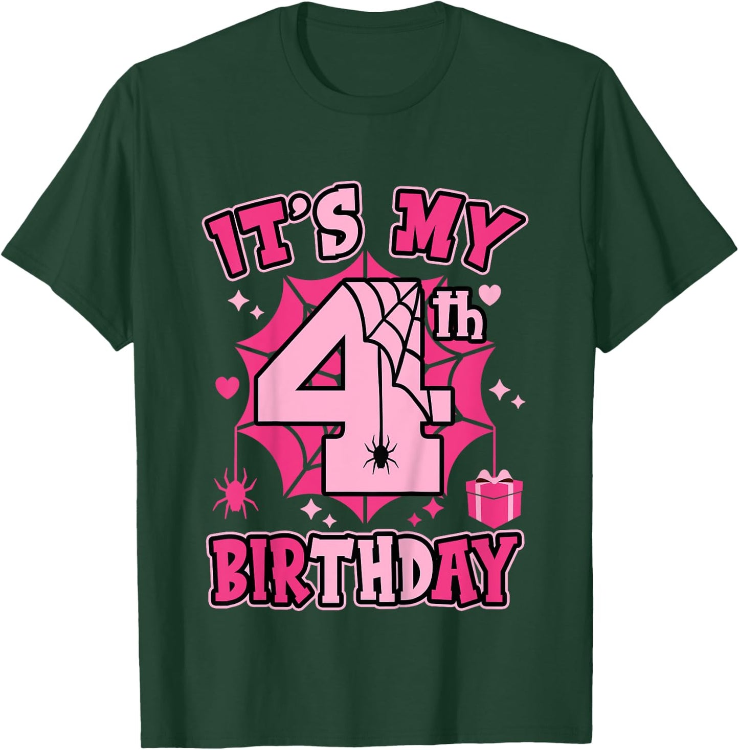 Kids It's My 4th Birthday Spider Girl Costume Party 4 Year Old T-Shirt - T-Shirt | Forest