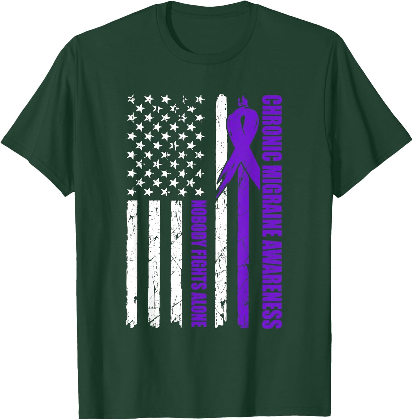 Chronic Migraine Awareness USA Flag Purple Ribbon Dads T-Shirt - T-Shirt | Forest