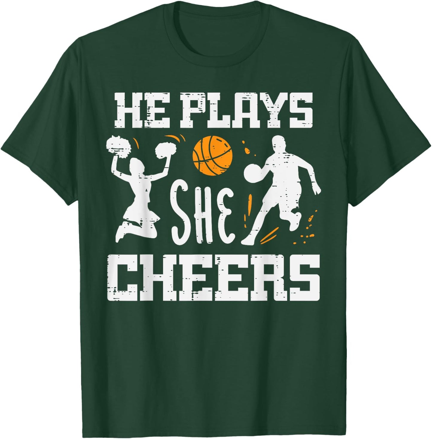 Basketball Cheerleader He Plays She Cheers Men Women Kids T-Shirt - T-Shirt | Forest