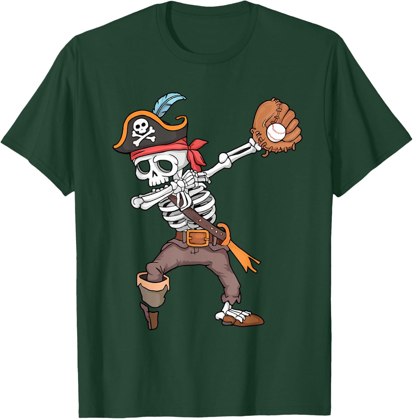 Baseball Halloween Dabbing Skeleton Pirate Dab Men Boys Kids T-Shirt - T-Shirt | Forest