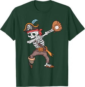 Baseball Halloween Dabbing Skeleton Pirate Dab Men Boys Kids T-Shirt - T-Shirt | Forest