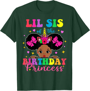 Lil Sister of The Birthday Girl Princess Afro Melanin T-Shirt - T-Shirt | Forest