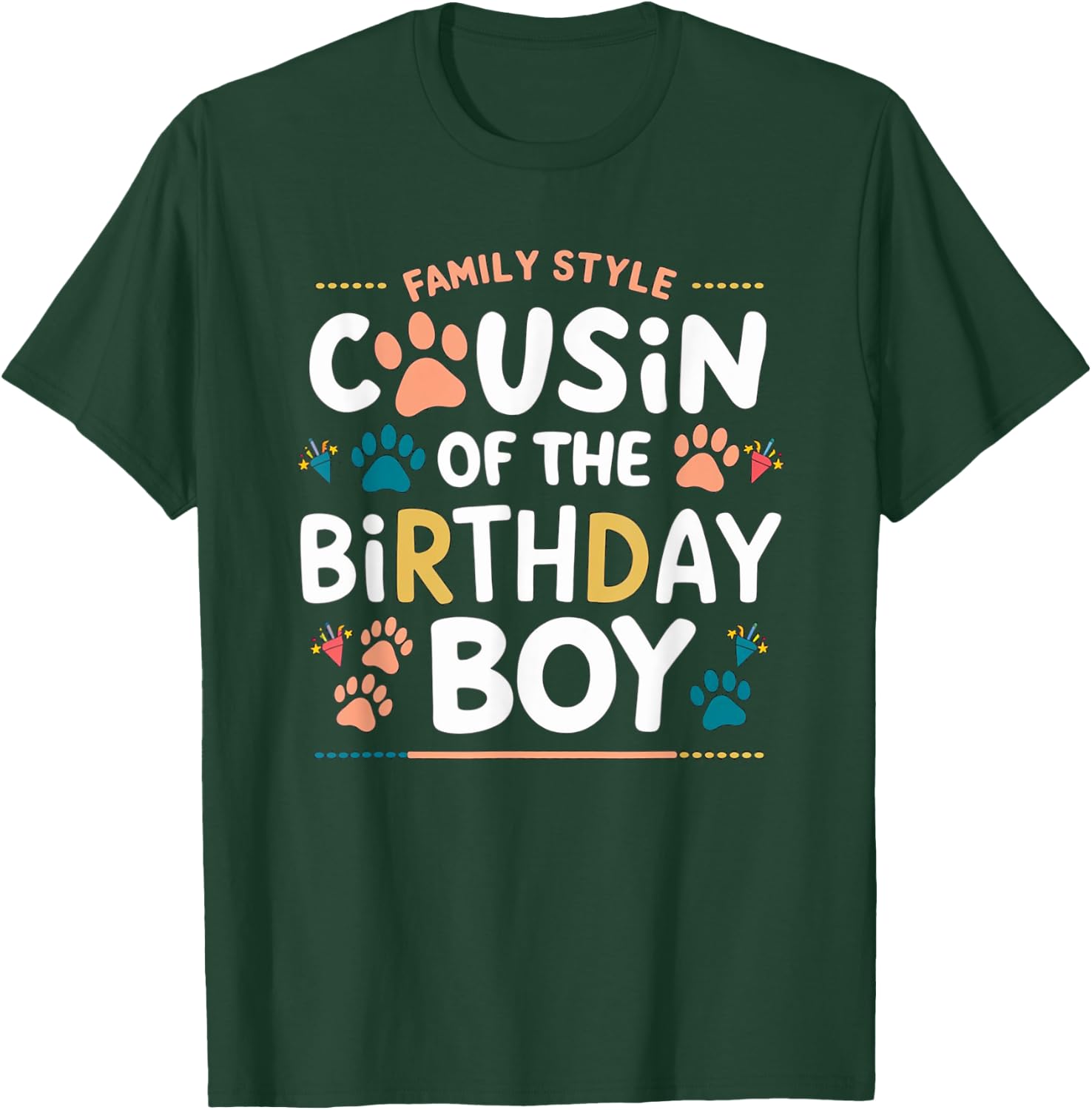 Cousin of the Birthday Boy Dog Paw Family Matching T-Shirt - T-Shirt | Forest