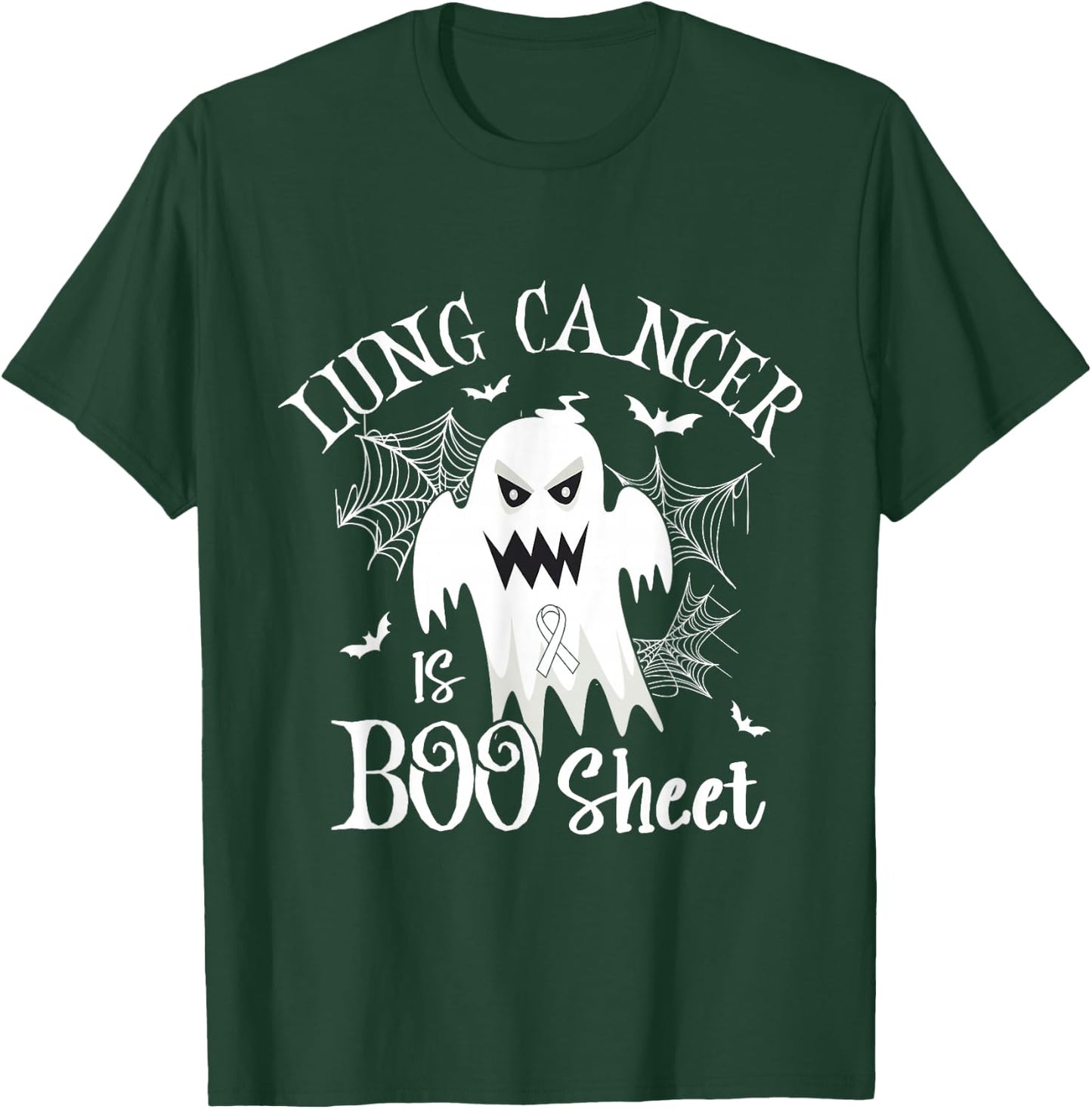 Lung cancer Is Boo Sheet White Ribbon Halloween Costume T-Shirt - T-Shirt | Forest
