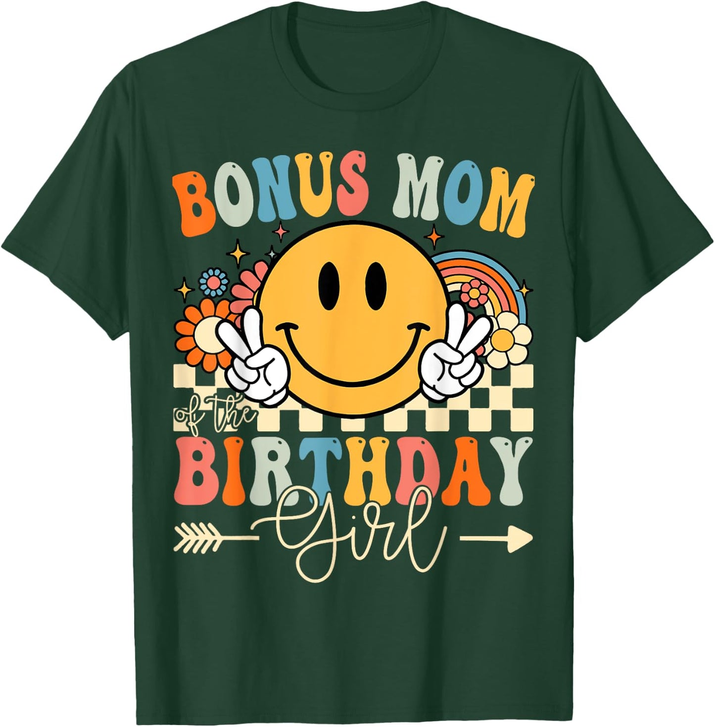 Bonus Mom Of The Birthday Girl Groovy Retro Vintage T-Shirt - T-Shirt | Forest