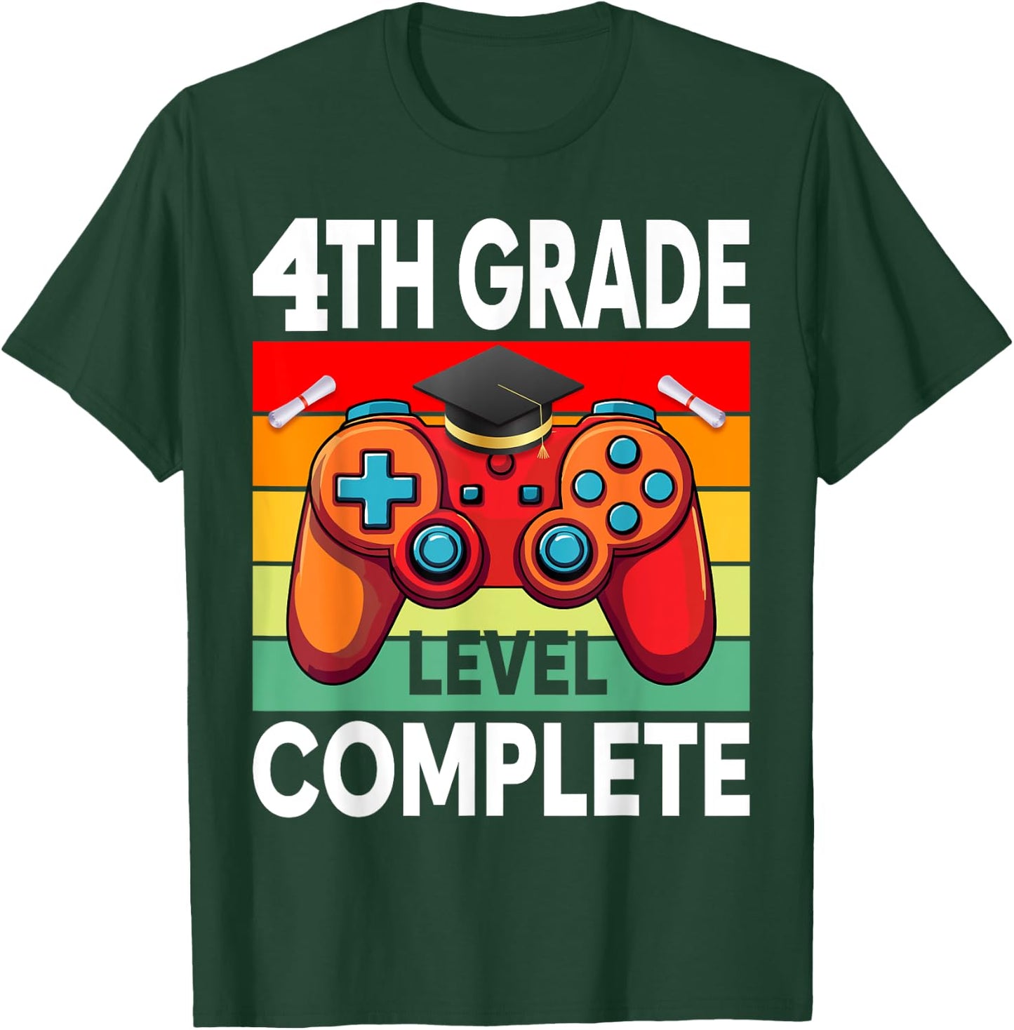 4th Grade Level Complete Gamer Class Of 2024 Graduation T-Shirt - T-Shirt | Forest