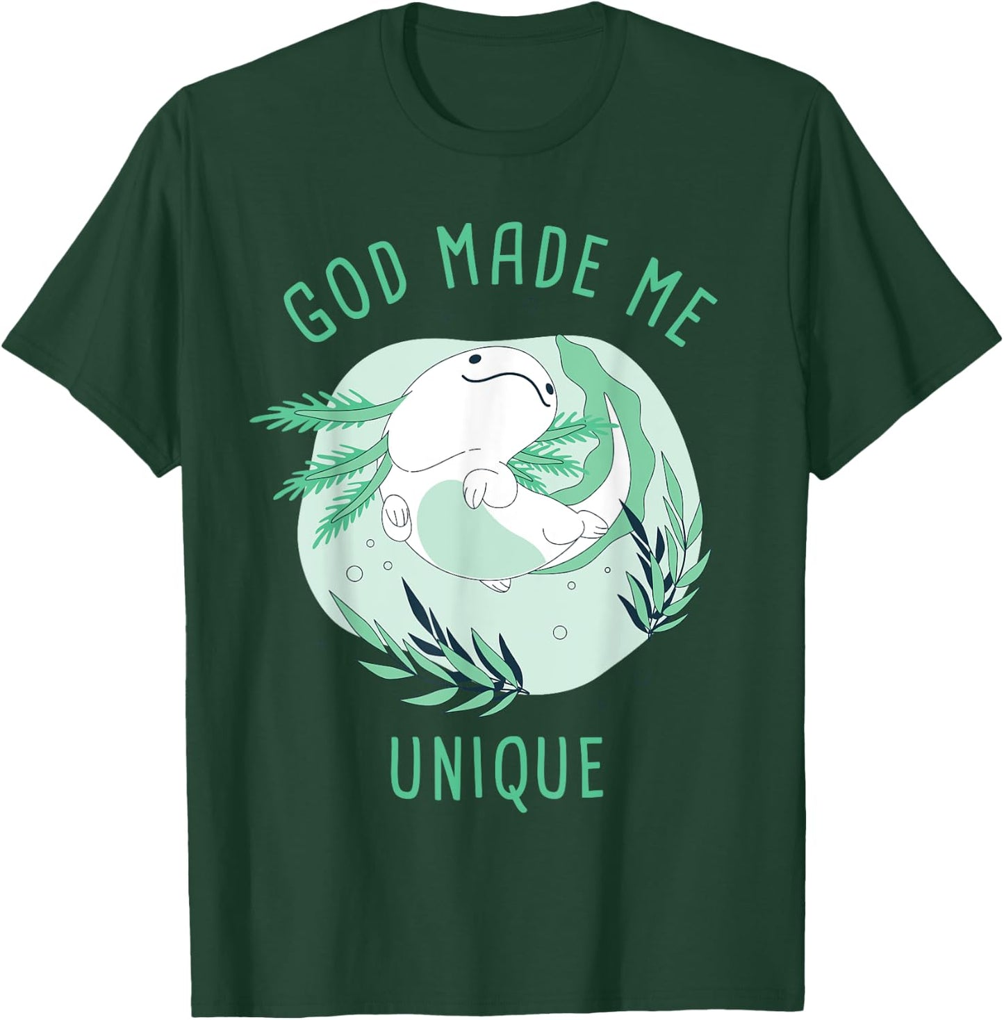 God Made Me Unique – Cute Axolotl Christian Faith Cartoon T-Shirt - T-Shirt | Forest
