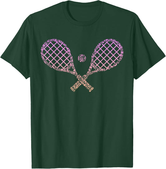 Tennis Racket Silhouette Tennis Player Gear | Girls Tennis T-Shirt - T-Shirt | Forest