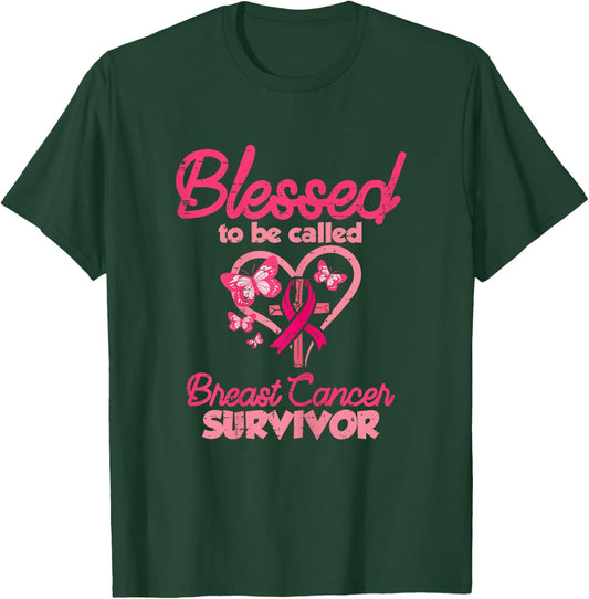 Blessed Breast Cancer Survivor Awareness Christian Women T-Shirt - T-Shirt | Forest