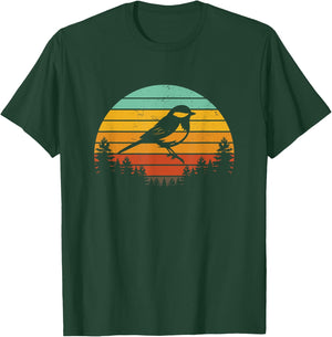 Chickadee Bird Silhouette Retro Vintage Art Design T-Shirt - T-Shirt | Forest