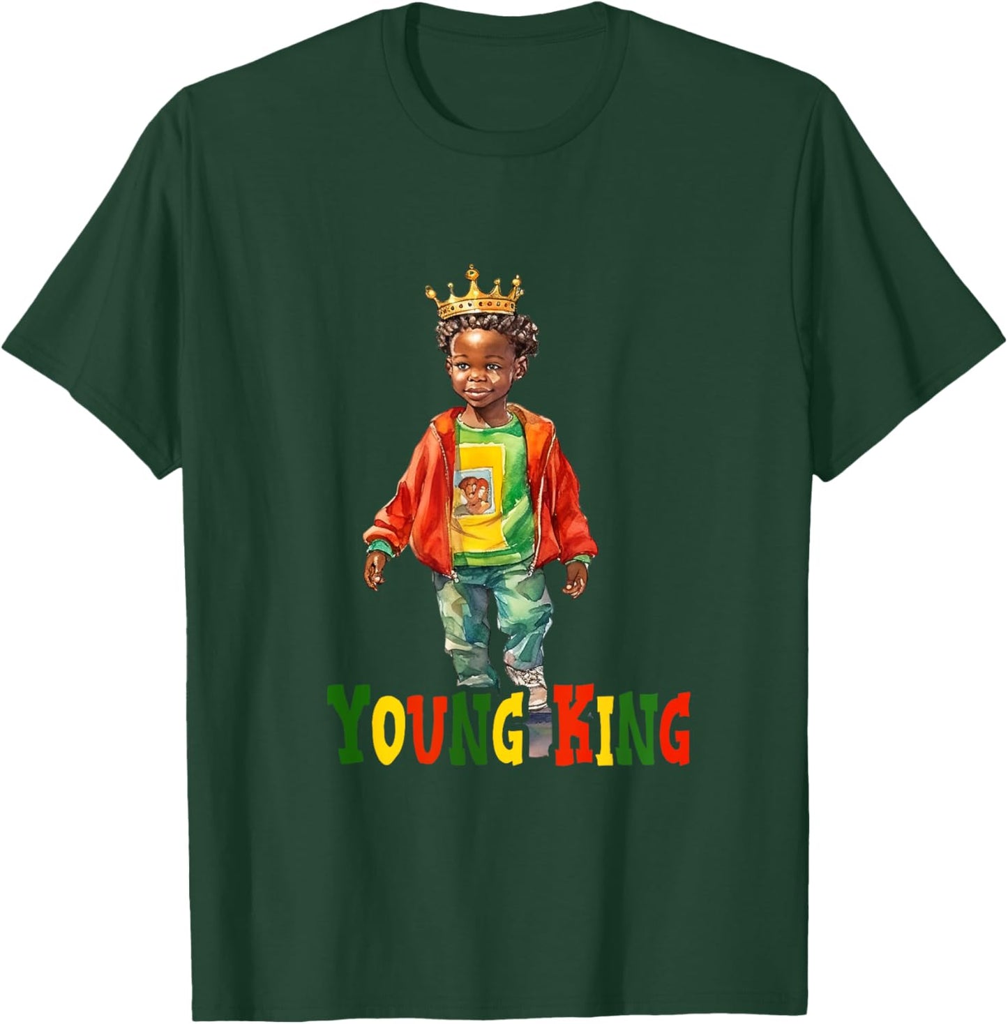 Black Young King Black History Month Kids Afro Boys Men T-Shirt - T-Shirt | Forest