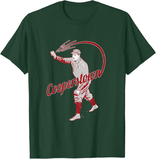 Vintage Baseball Player Cooperstown New York Retro Souvenir T-Shirt - T-Shirt | Forest