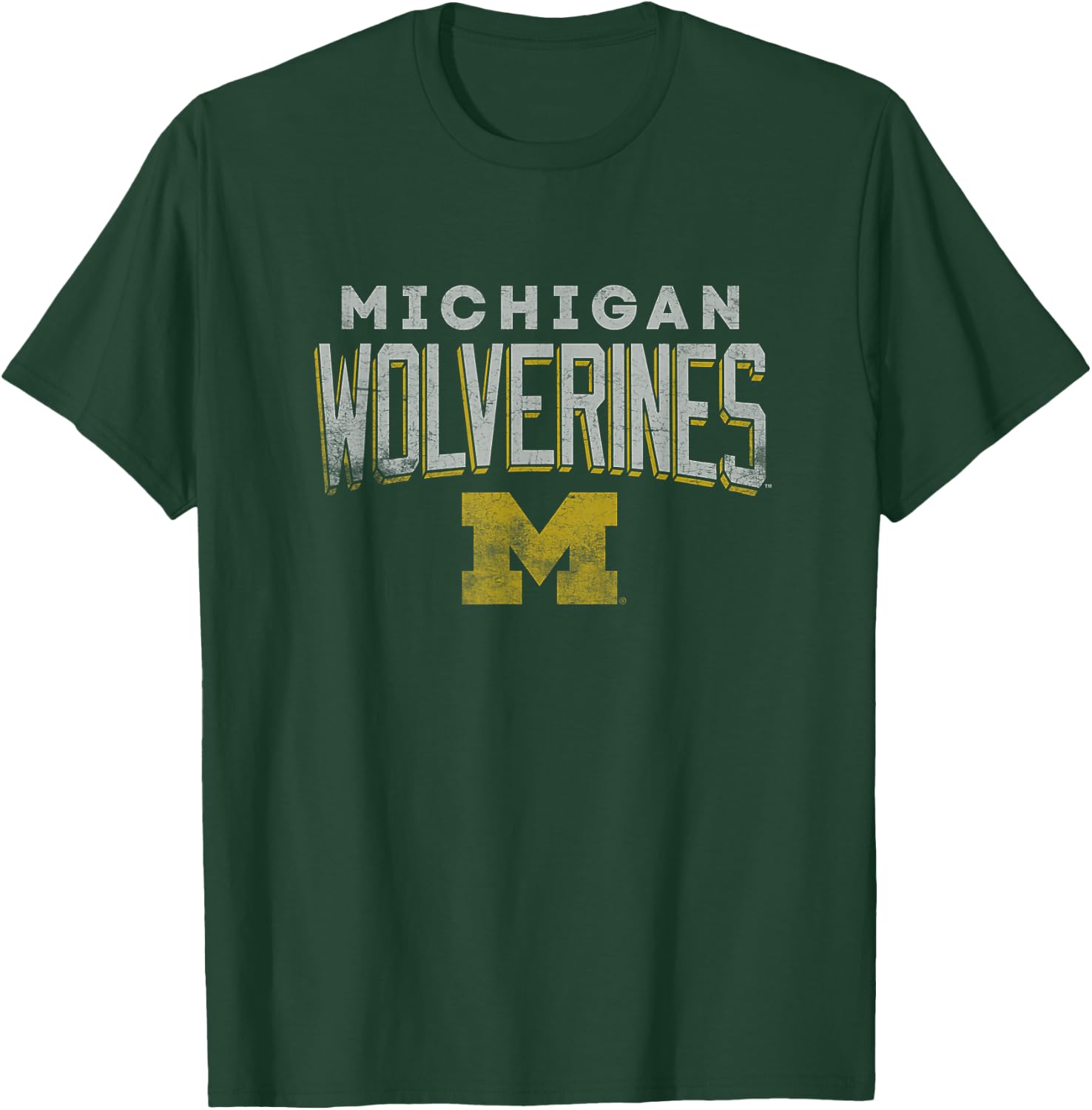 University of Michigan Wolverines U of M Distressed Team T-Shirt - T-Shirt | Forest
