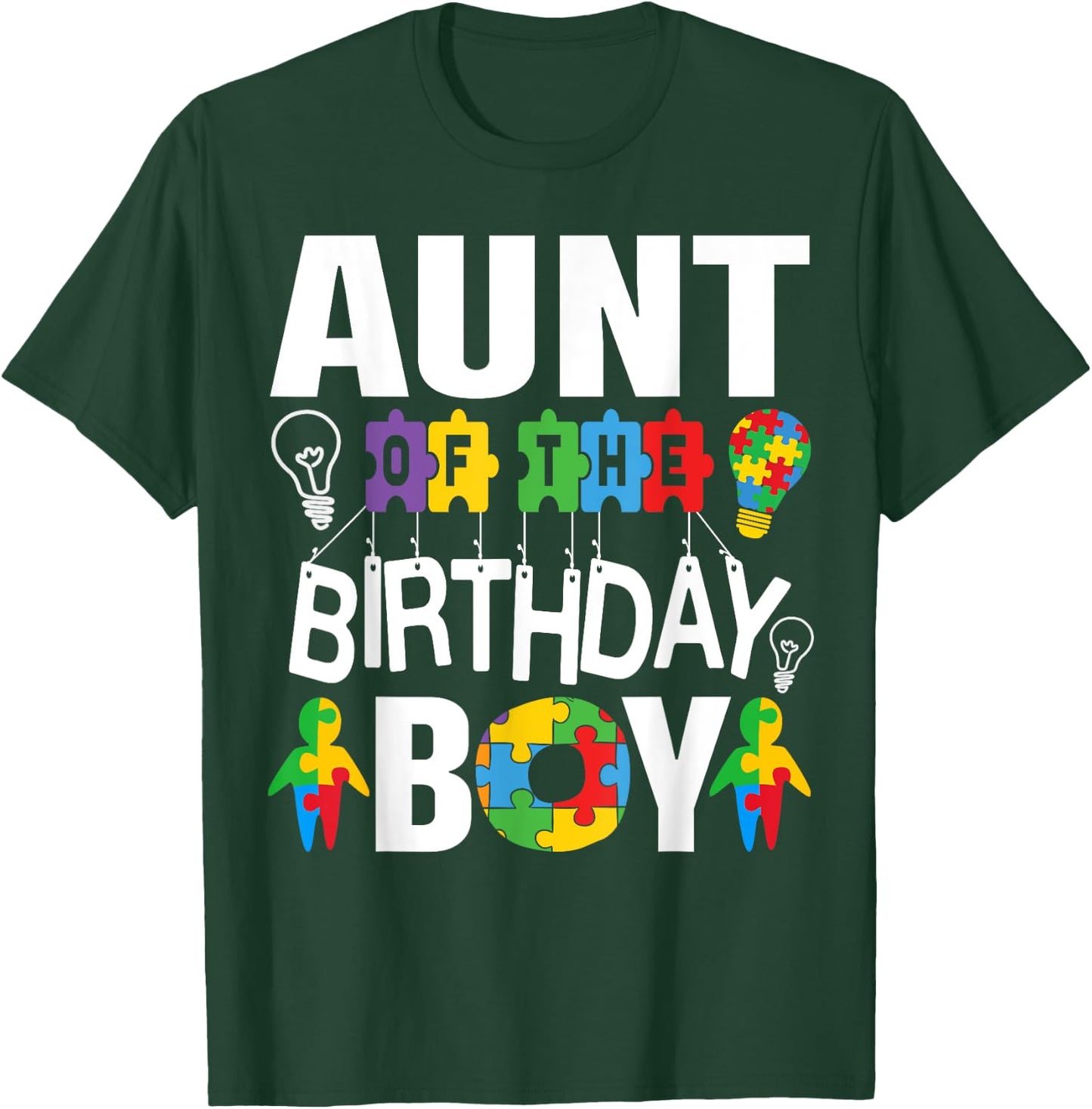Aunt Of The Birthday Boy Autism T-Shirt - T-Shirt | Forest
