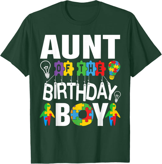 Aunt Of The Birthday Boy Autism T-Shirt - T-Shirt | Forest