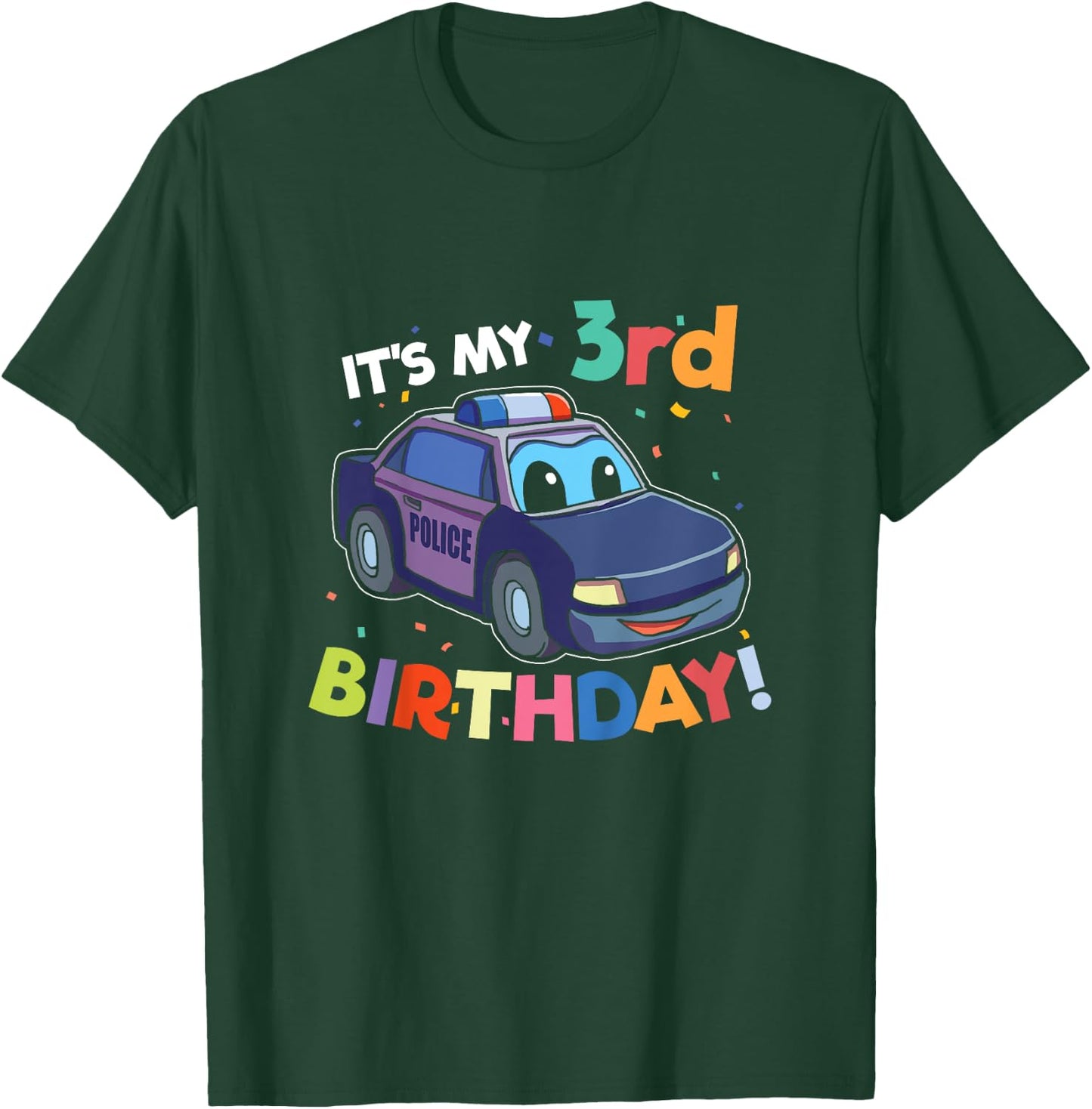 Kids 3 Year Old Shirt Birthday Boy Shirt 3rd Police Car Gift T-Shirt - T-Shirt | Forest