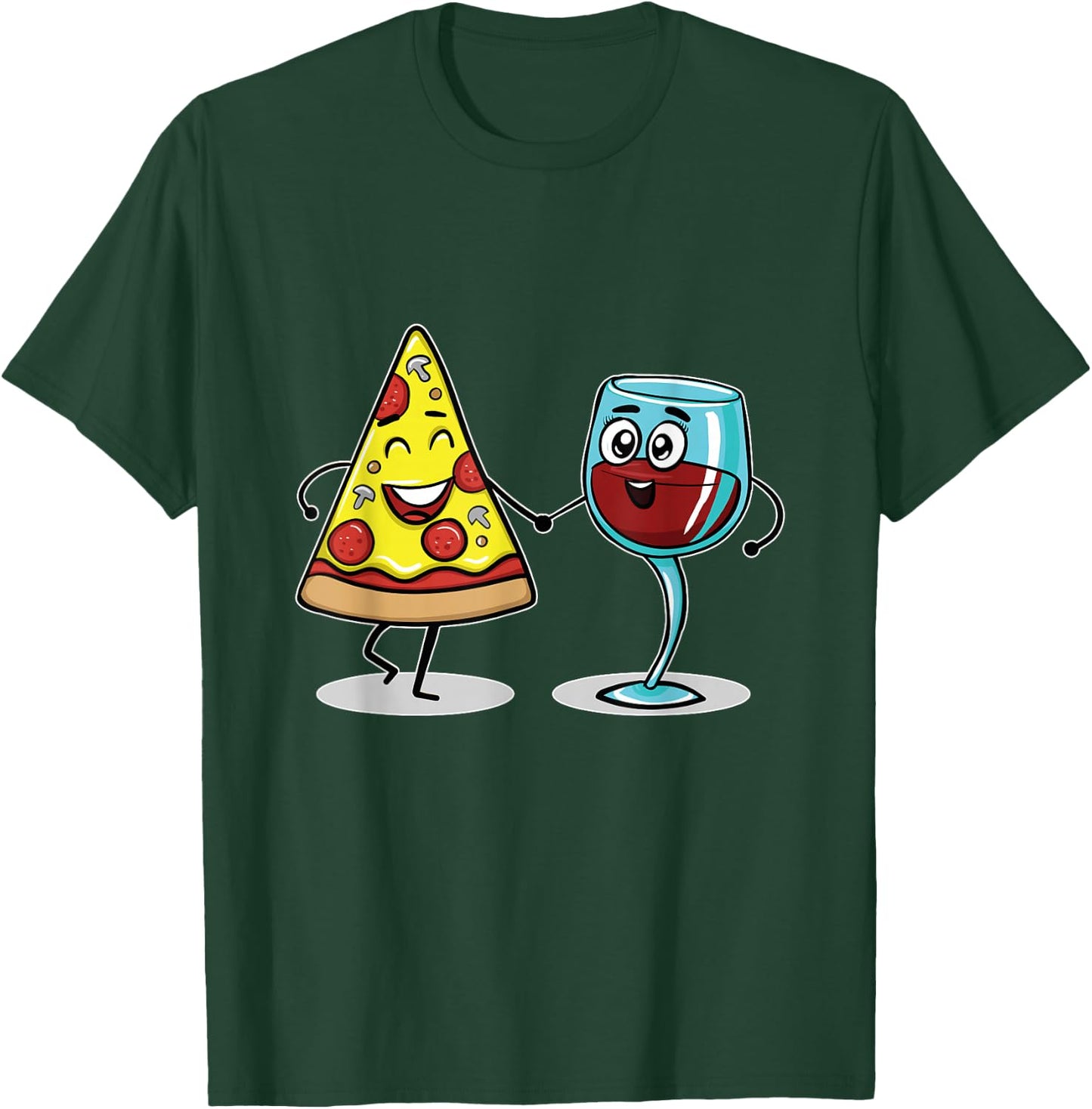 Kawaii Style Pizza and Wine Best Friends Lover Gift T-Shirt - T-Shirt | Forest