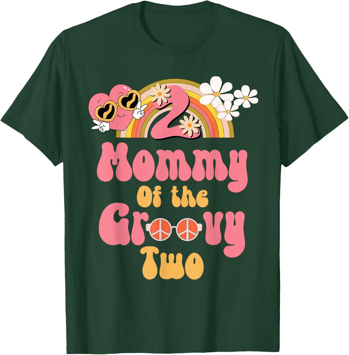 Mommy of the Groovy Two peace sign retro birthday matching T-Shirt - T-Shirt | Forest