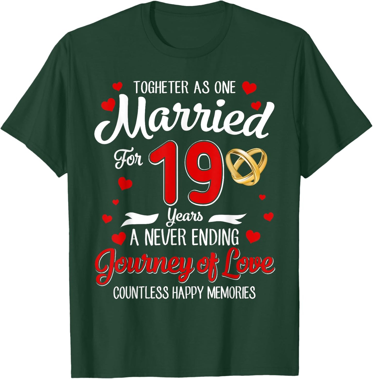19th Wedding Anniversary 19-Year Married Couple Matching T-Shirt - T-Shirt | Forest
