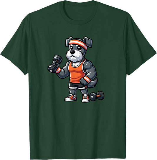Schnauzer Workout Dog Funny Weightlifting T-Shirt - T-Shirt | Forest