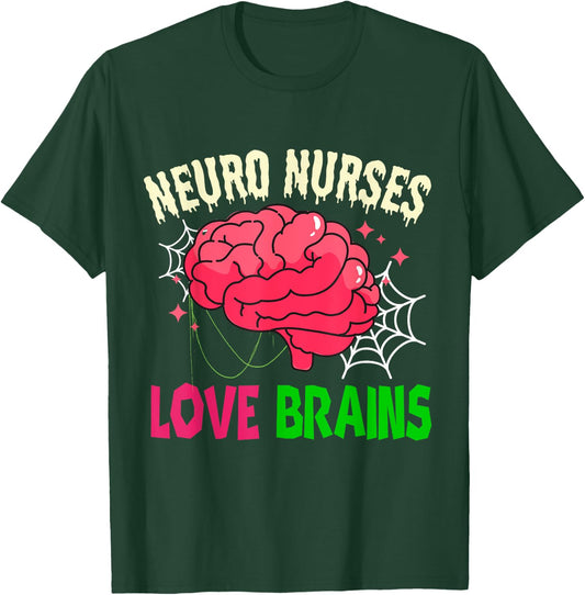 Halloween Neurology Neuro Nurse Love Brains RN Neuroscience T-Shirt - T-Shirt | Forest