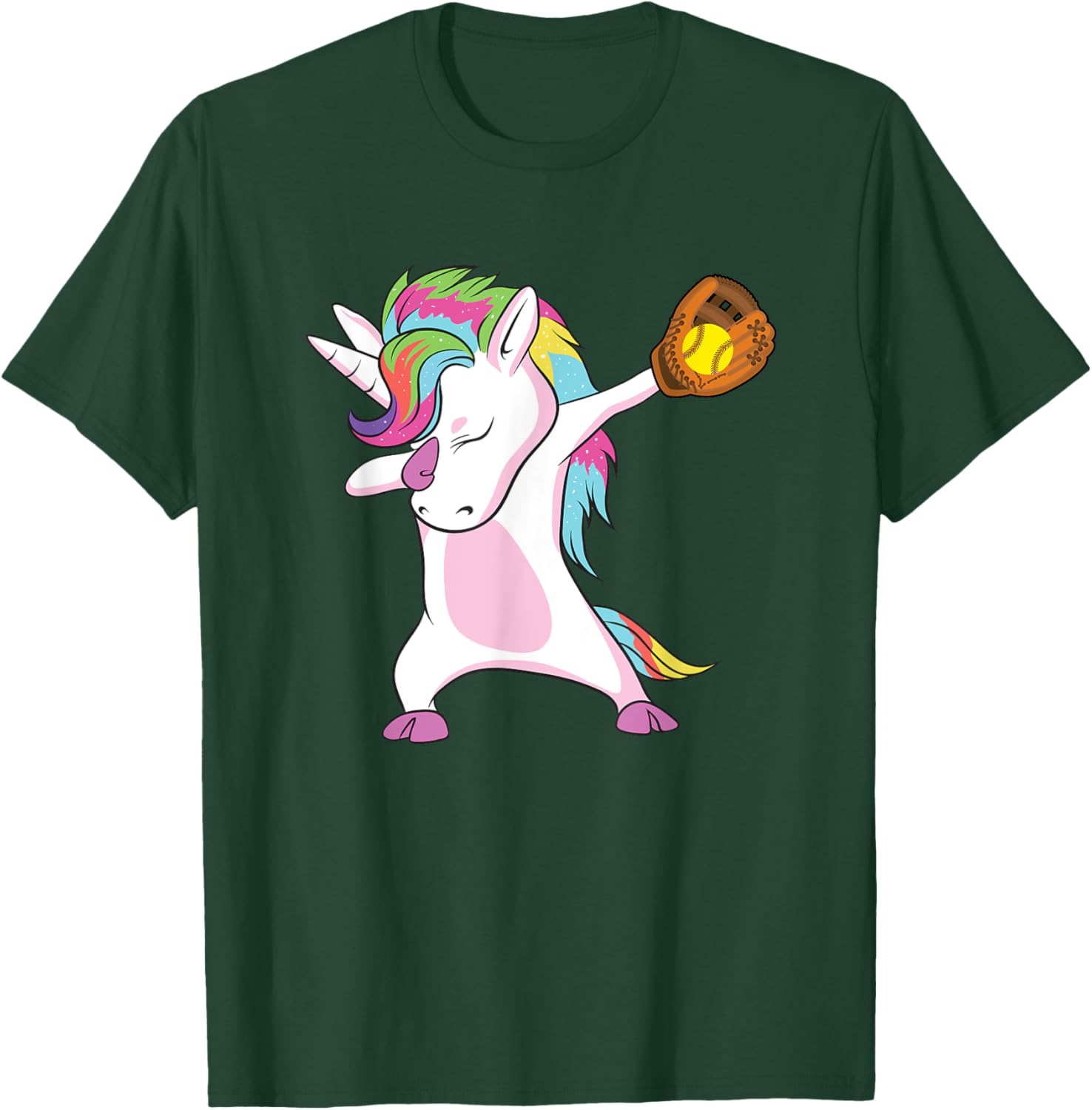 Softball Player Dabbing Unicorn T-Shirt - T-Shirt | Forest