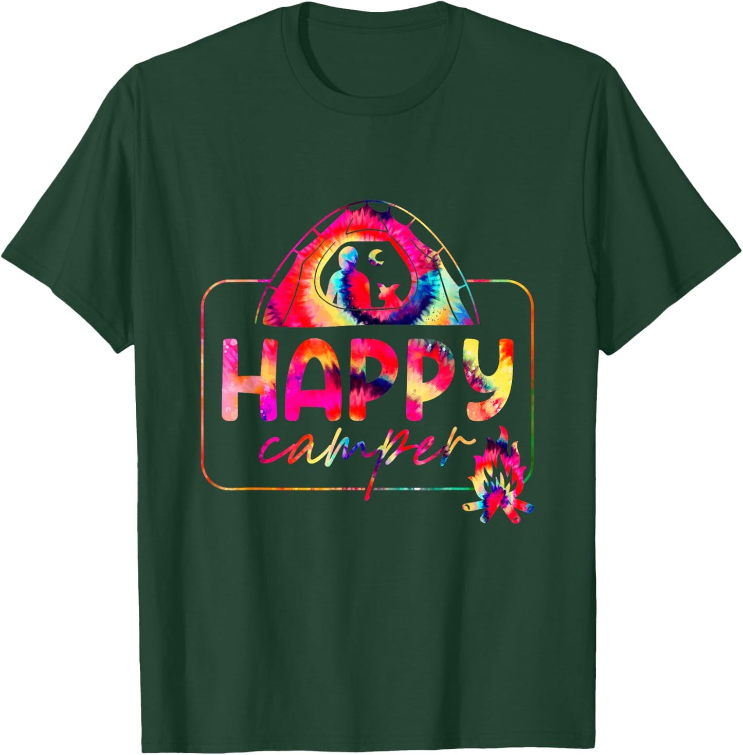 Happy a Camper Tie Dye Rainbow Camping Hippie Campfire T-Shirt - T-Shirt | Forest