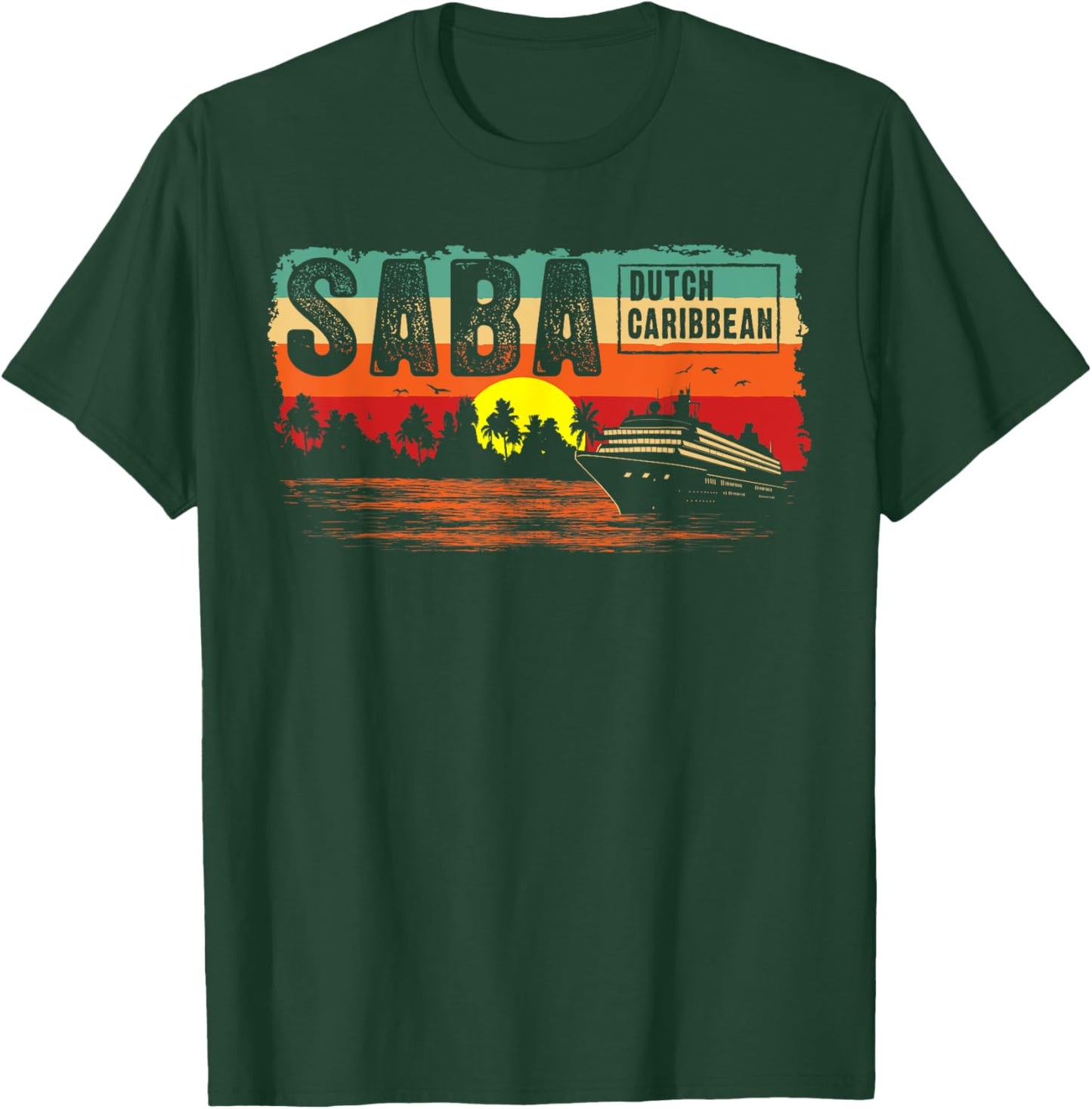 Vintage Tropical Sunset Dutch Caribbean Saba Island T-Shirt - T-Shirt | Forest