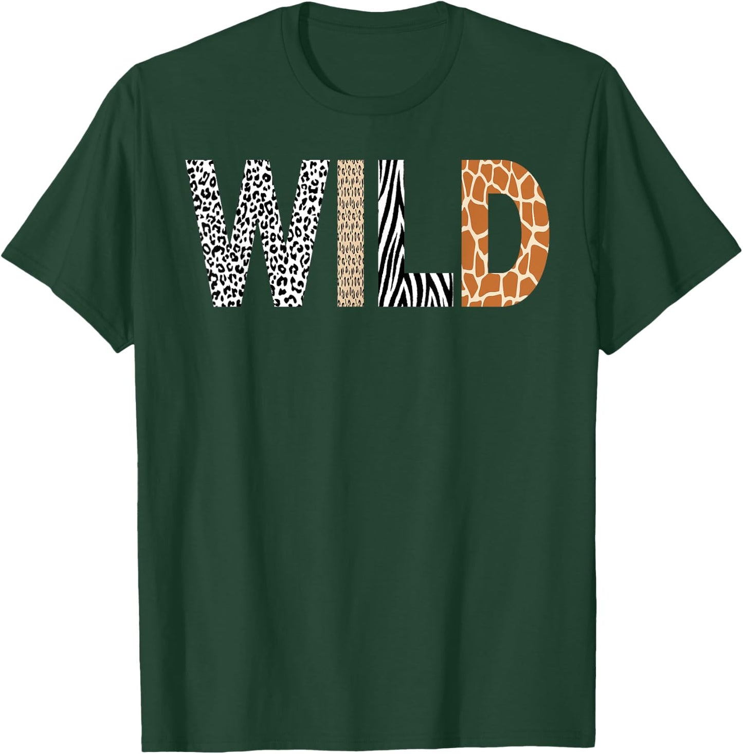 Wild Animal Pattern Giraffe Wolf Leopard Zebra Animal Print T-Shirt - T-Shirt | Forest