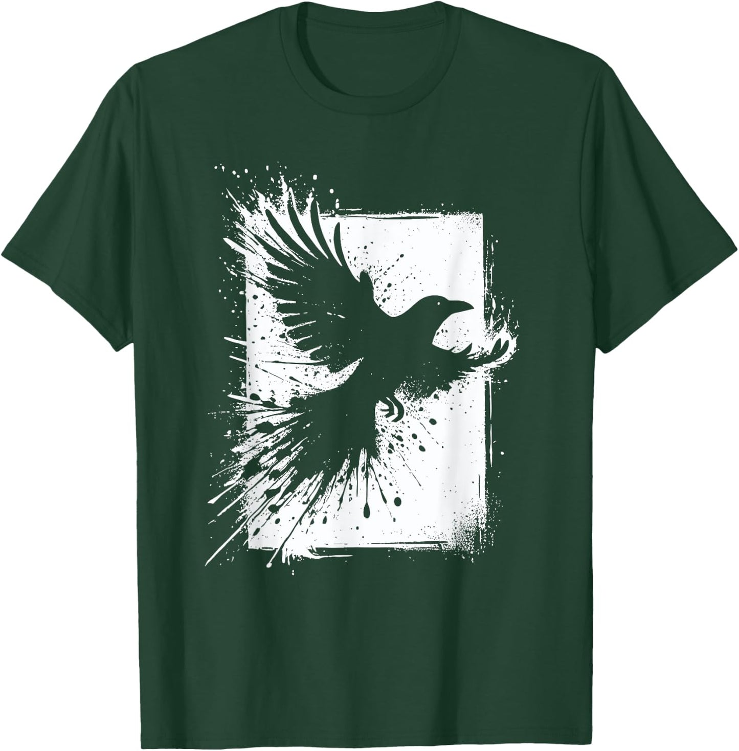 Black Crow Raven Bird Silhouette Splash T-Shirt - T-Shirt | Forest