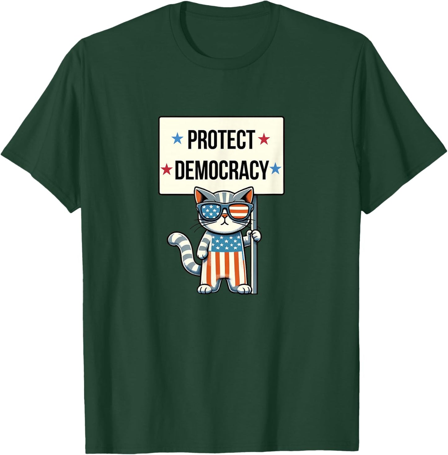 Protect Democracy - Patriotic Cat T-Shirt - T-Shirt | Forest