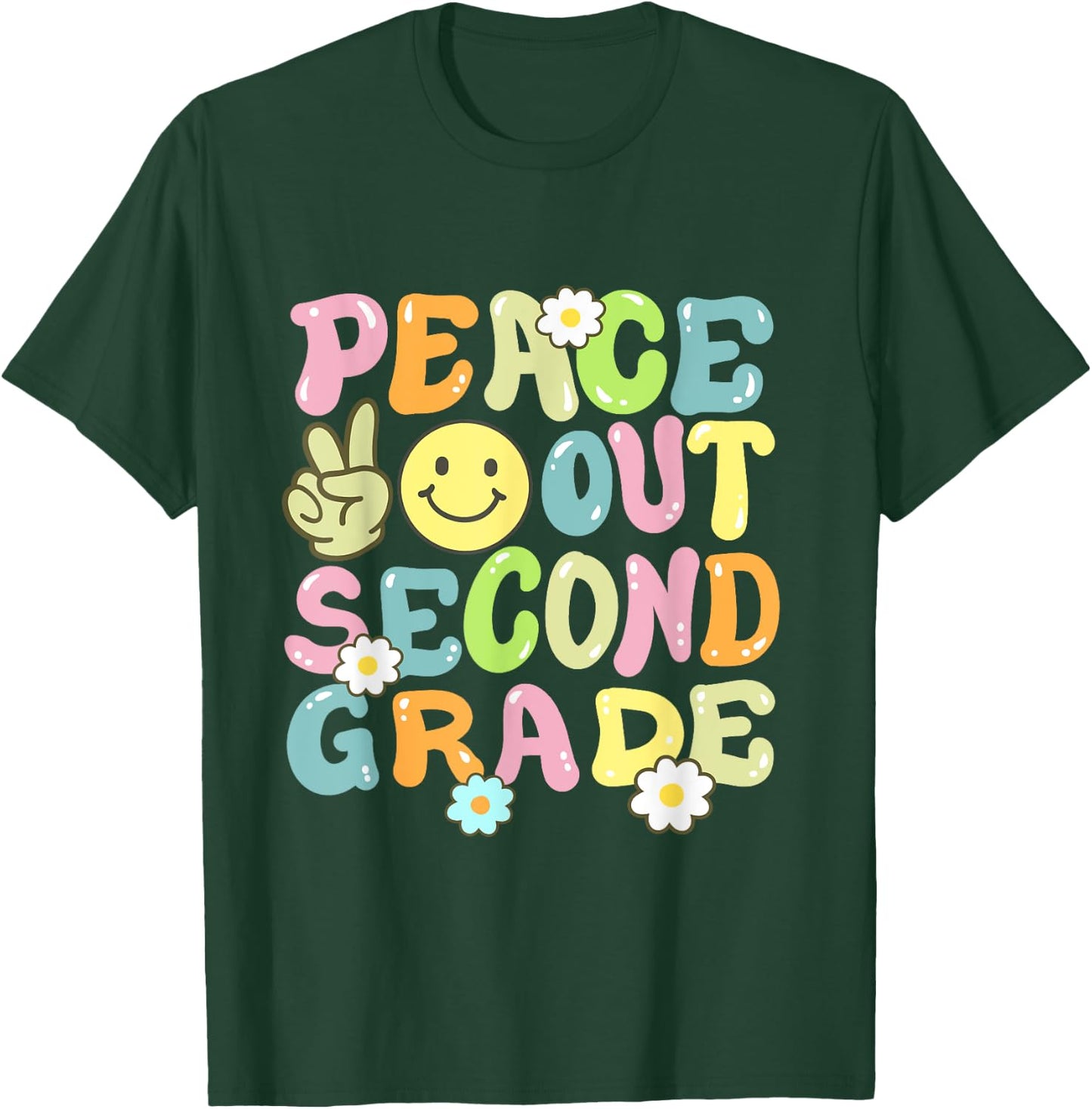 Groovy Peace Out Second Grade Kids 2nd Grade Last Day School T-Shirt - T-Shirt | Forest