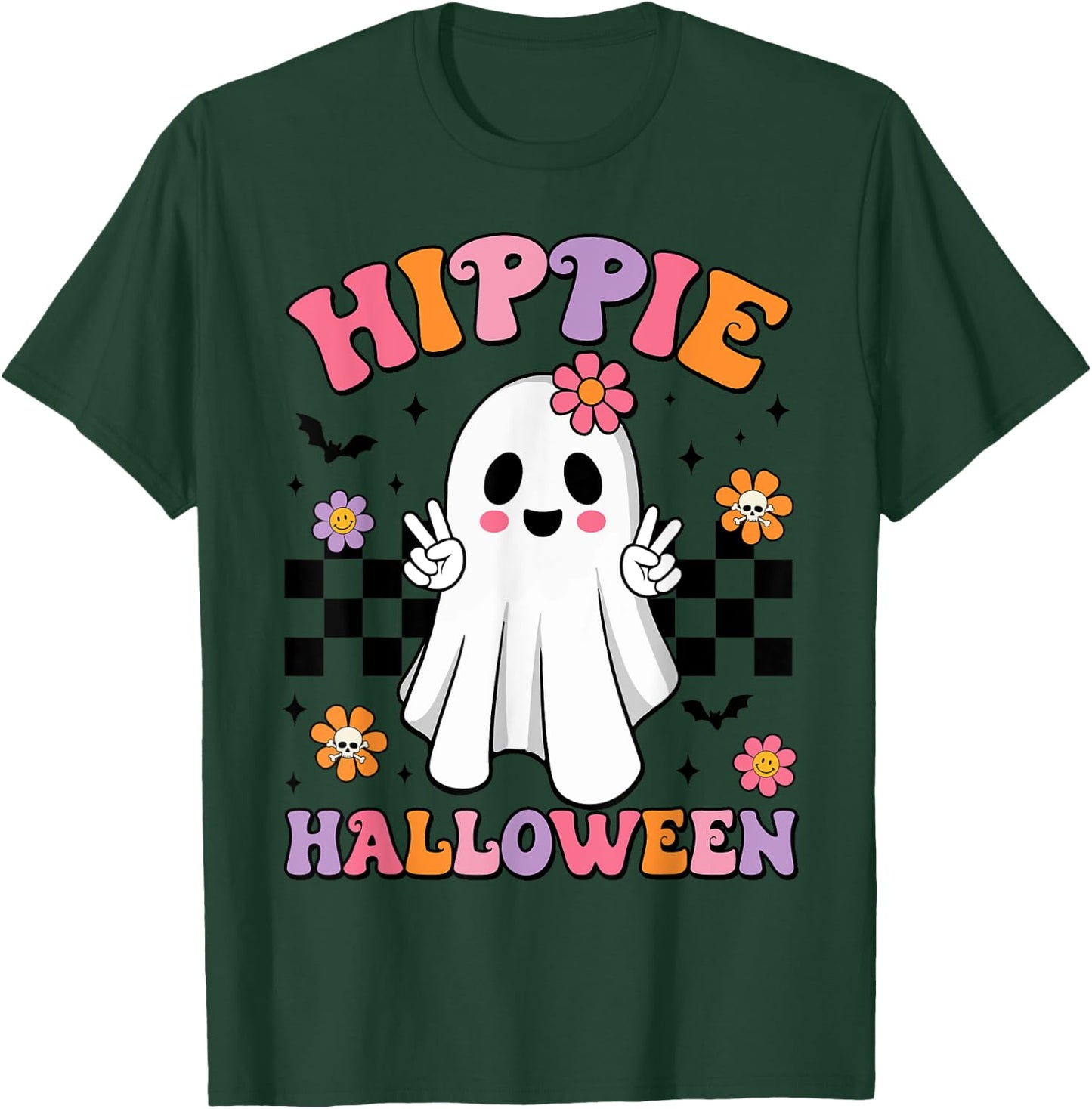 Groovy Boo Hippie Halloween Peace Ghost Halloween Girl Women T-Shirt - T-Shirt | Forest