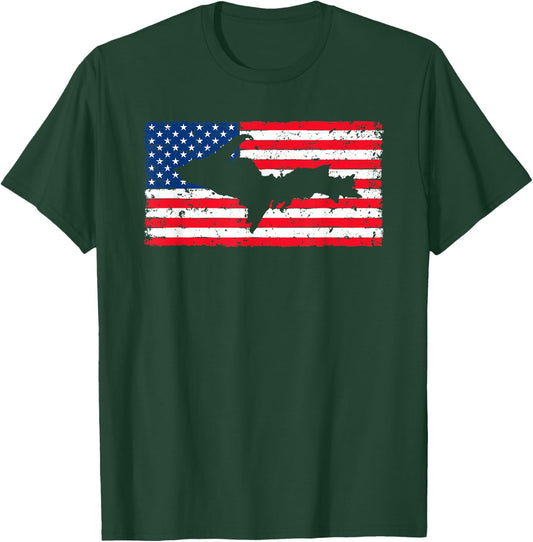 Yooper Patriotic Upper Peninsula Michigan American Flag USA T-Shirt - T-Shirt | Forest