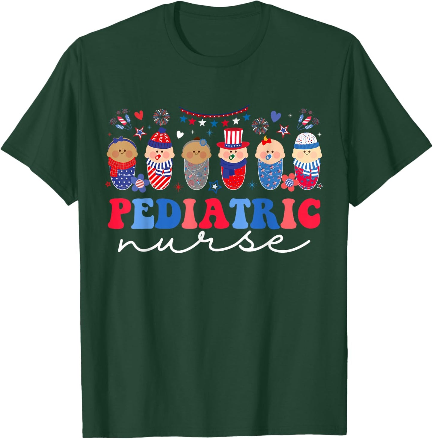 Peds Nurse 4th Of July American Pediatric Nursing T-Shirt - T-Shirt | Forest