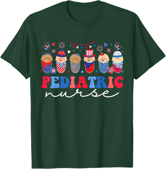 Peds Nurse 4th Of July American Pediatric Nursing T-Shirt - T-Shirt | Forest