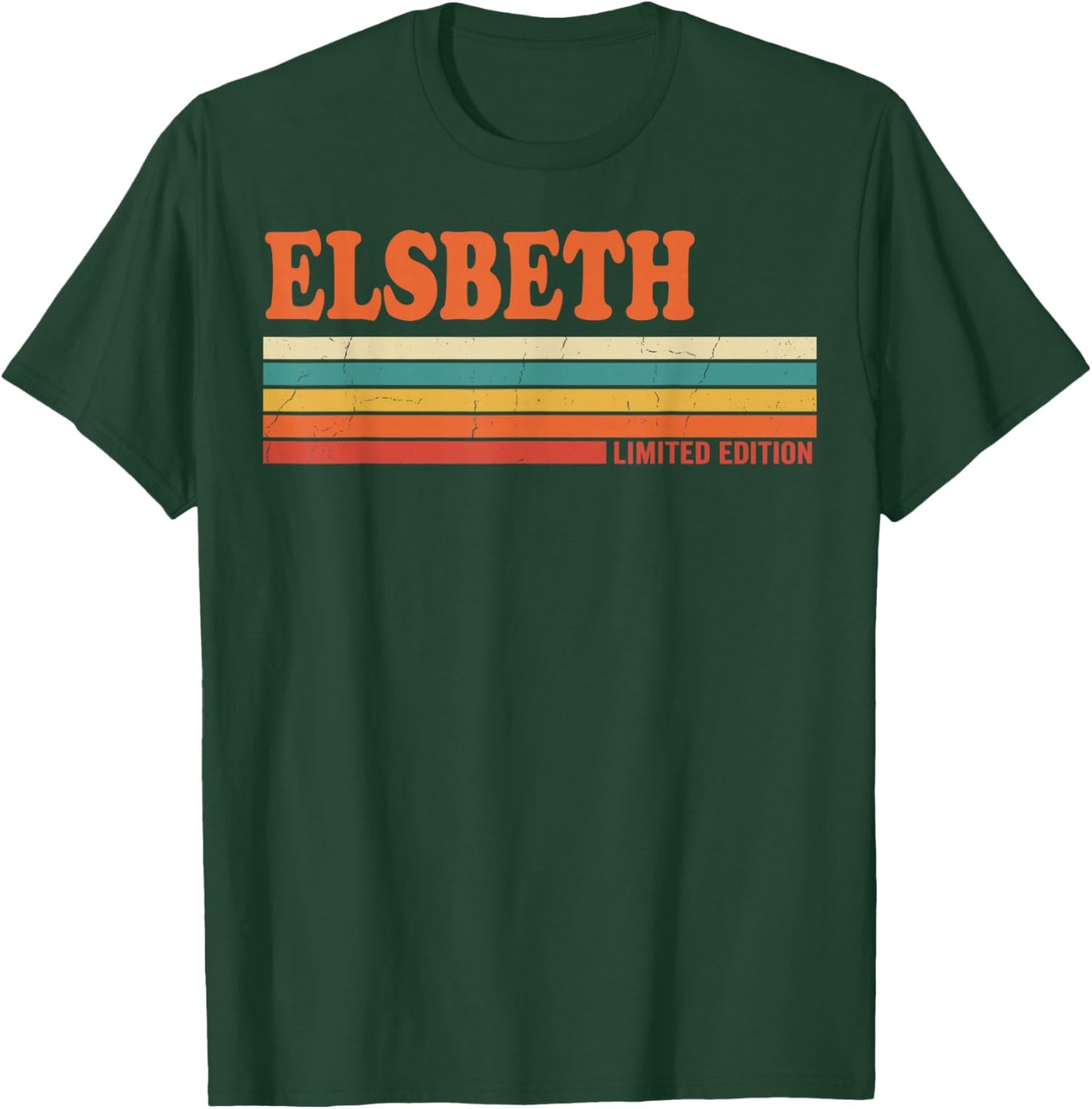 Elsbeth Retro Personalized First Name Vintage Stripes T-Shirt - T-Shirt | Forest