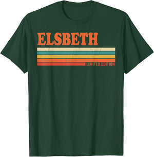 Elsbeth Retro Personalized First Name Vintage Stripes T-Shirt - T-Shirt | Forest