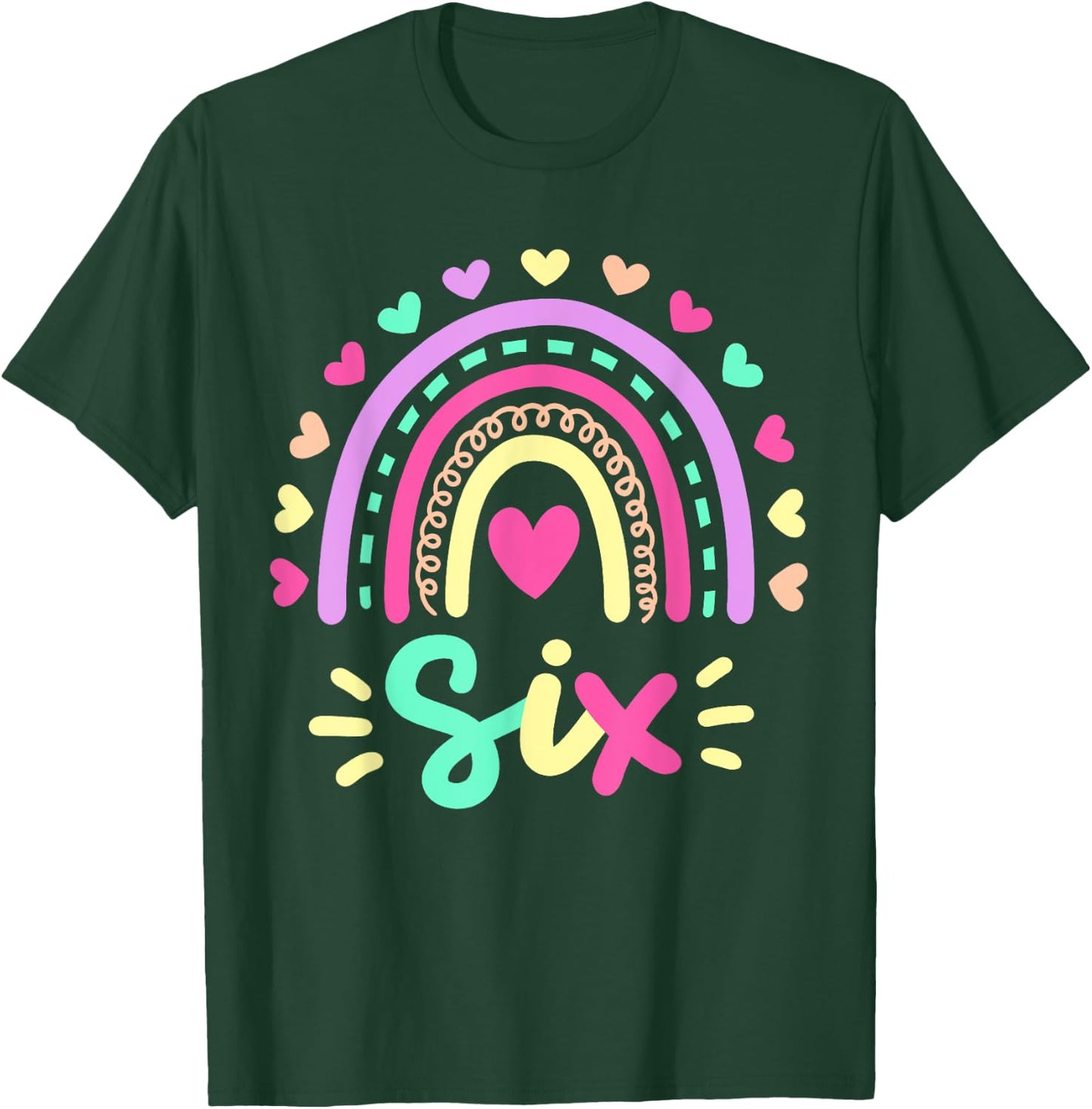 Six 6th Birthday Retro Rainbow Boho 6 Years Old Girls Kids T-Shirt - T-Shirt | Forest