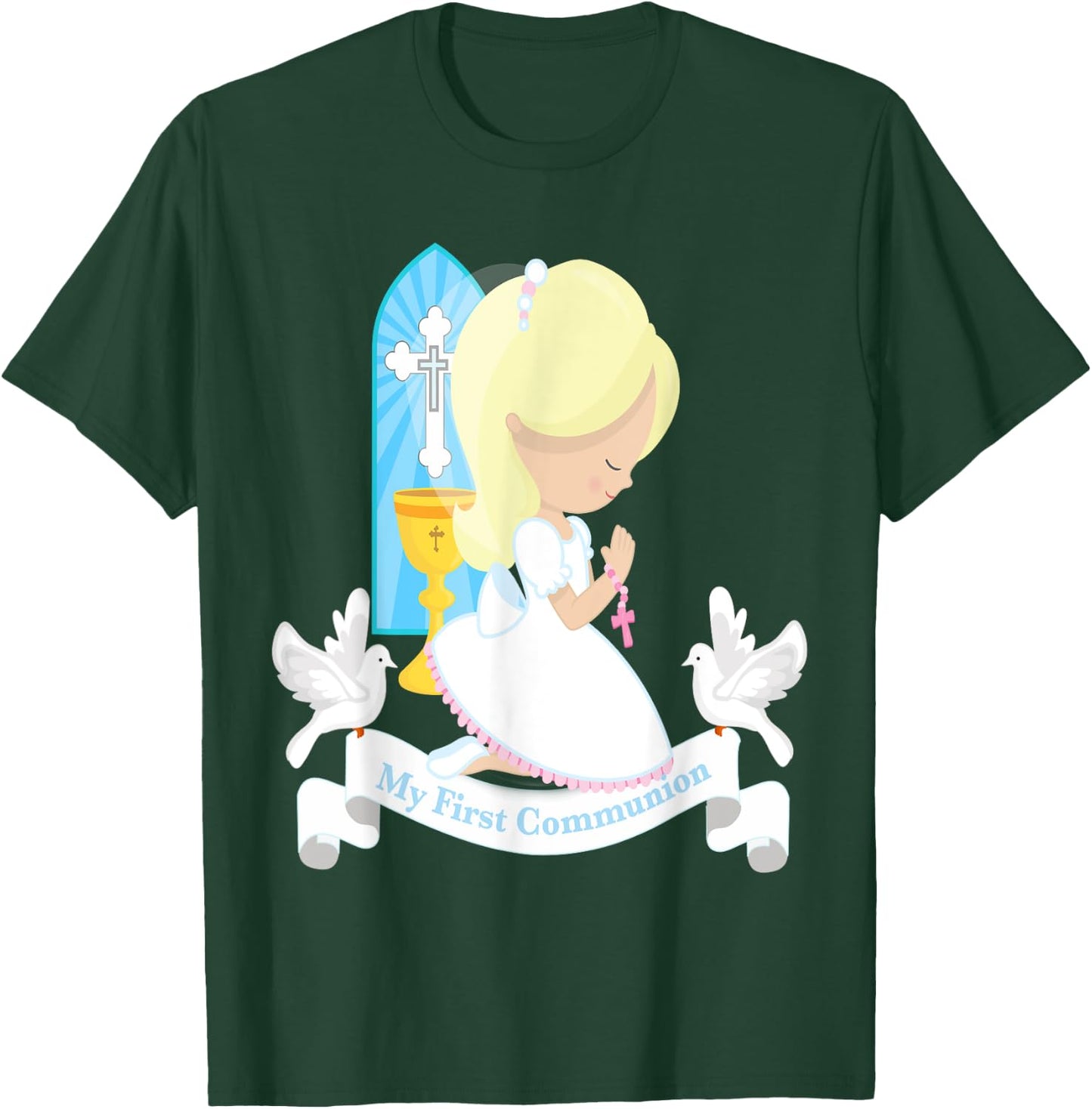 My First Communion Shirt Gift Cute Kids Daughter Girl Blonde T-Shirt - T-Shirt | Forest