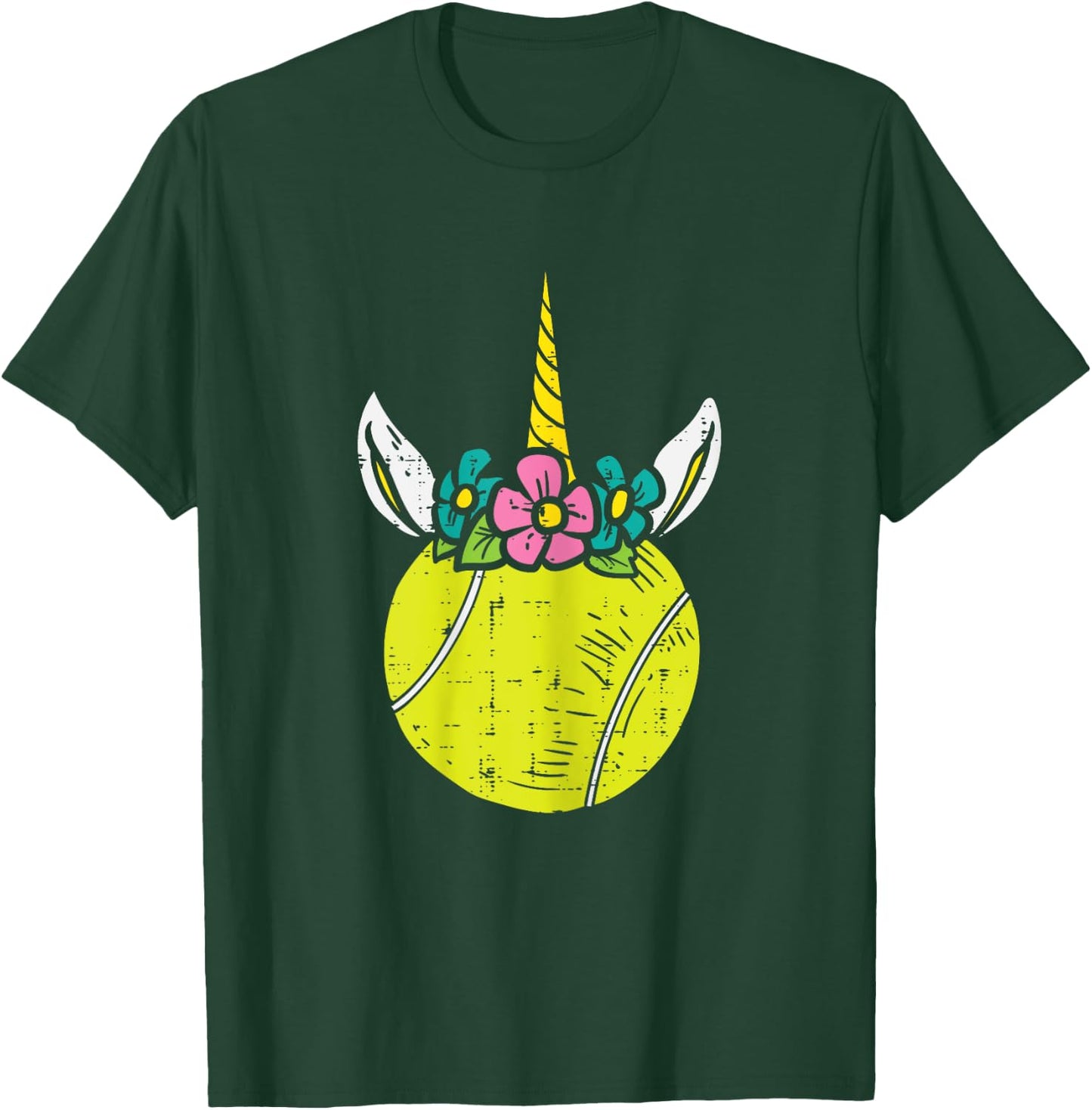 Unicorn Head Tennis Ball Cute Player Coach Women Girls Kids T-Shirt - T-Shirt | Forest