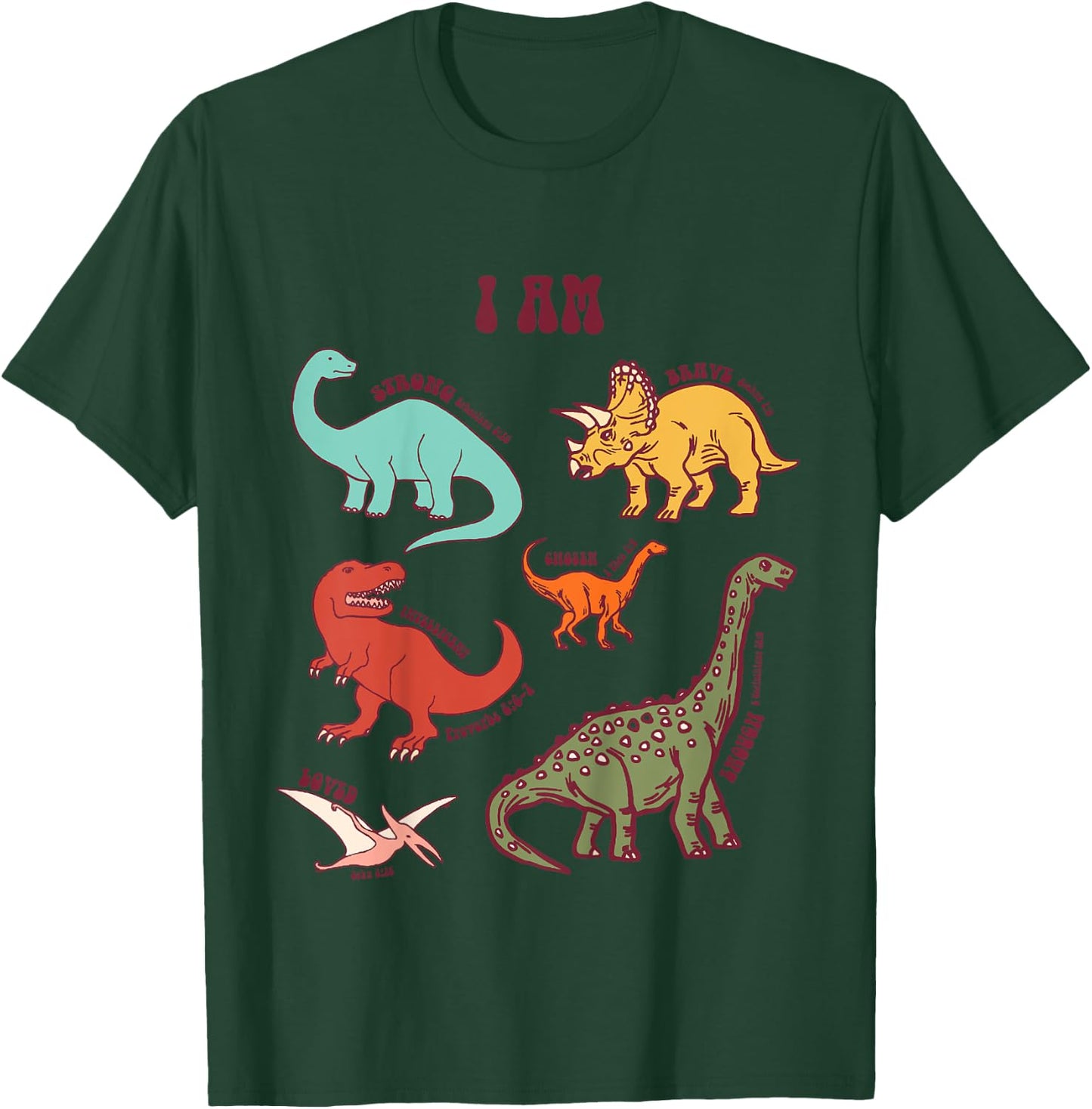 I’m Strong Brave Loved Dinosaur Affirmation Dino Christian T-Shirt - T-Shirt | Forest