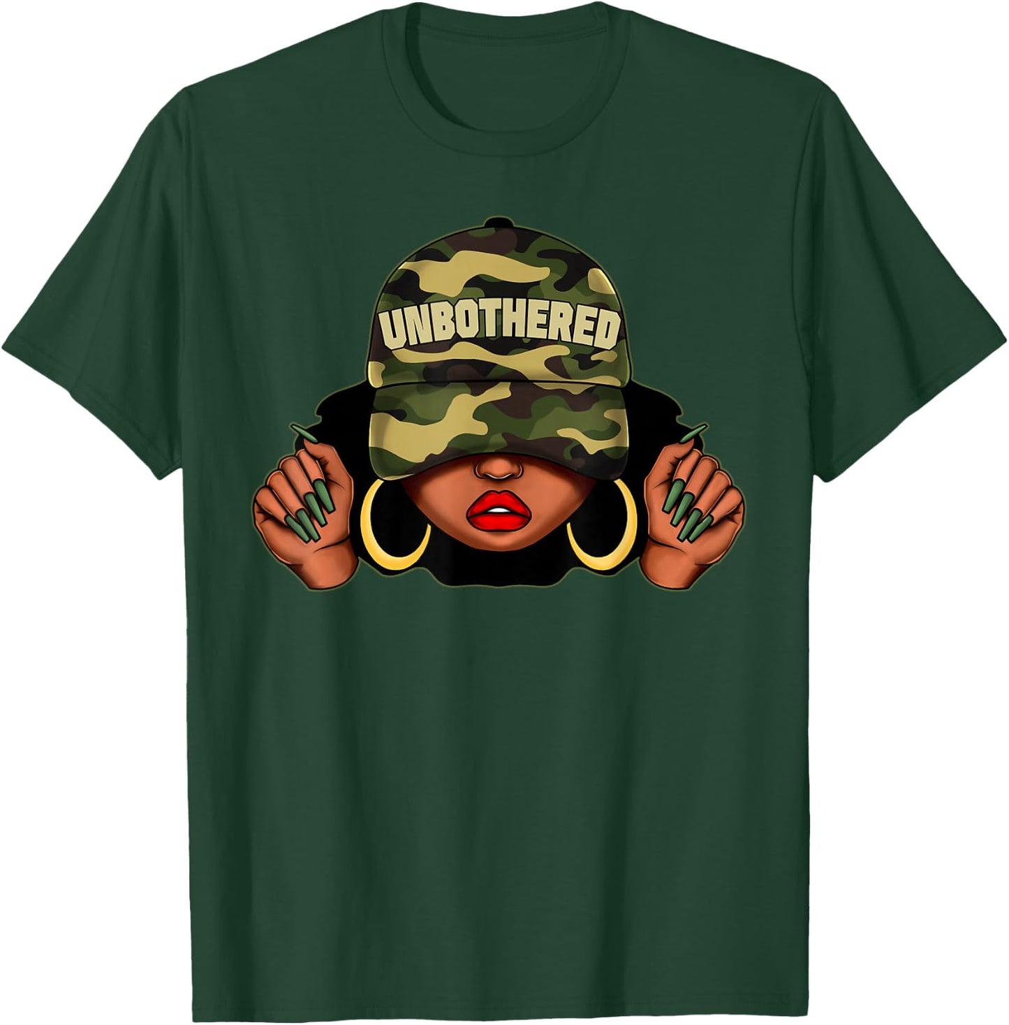 Unbothered Black Girl with Cap Camo Afro Woman Black Queen T-Shirt - T-Shirt | Forest