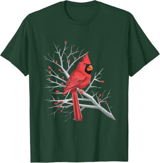 Winter's Watch Red Cardinal Birdwatching Bird Lover Cute T-Shirt - T-Shirt | Forest