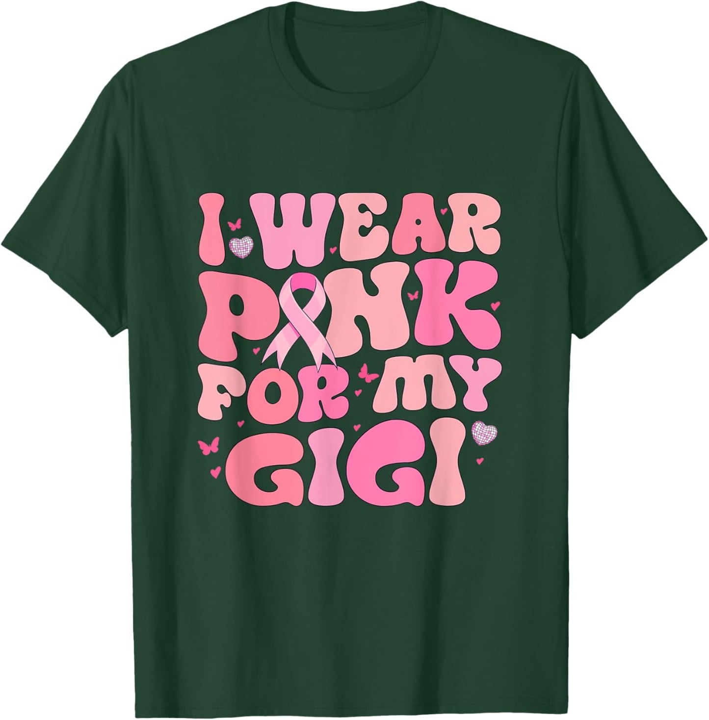 Retro Groovy I Wear Pink For My Gigi Breast Cancer Awareness T-Shirt - T-Shirt | Forest