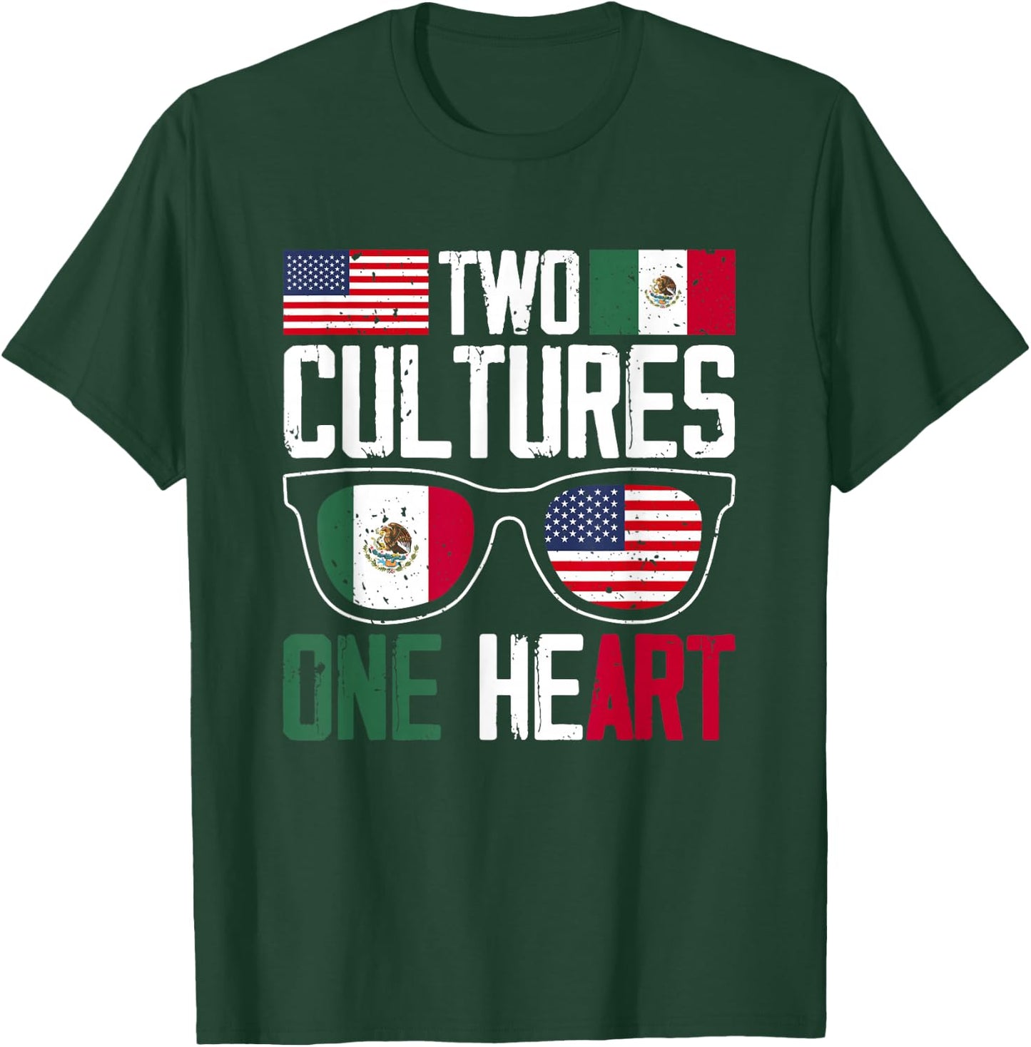 Two Cultures One Heart Mexico Usa America Mexican American T-Shirt - T-Shirt | Forest